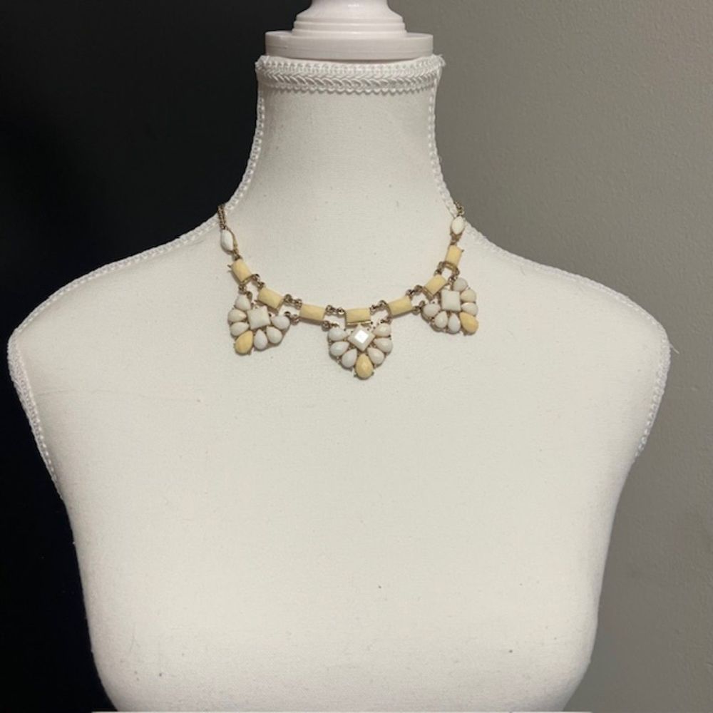 Cream & White Faceted Beads Bib Necklace Statement Necklace Fashion Jewelry